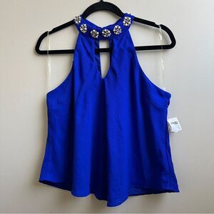 NWT CHARLOTTE RUSSE Royal Blue Embellished Keyhole Blouse Size Medium